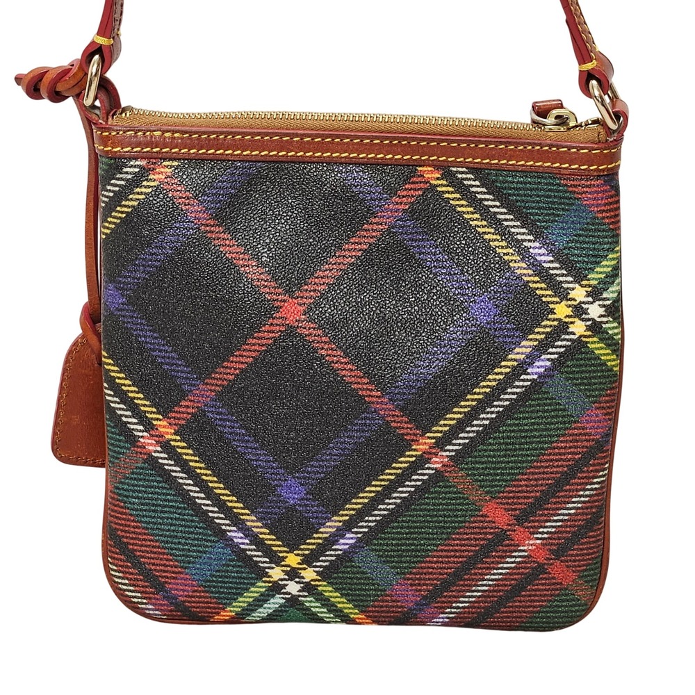 Dooney & Bourke Tartan Plaid Coated Canvas Leather Crossbody Bag Green Red Multi - Picture 3 of 16